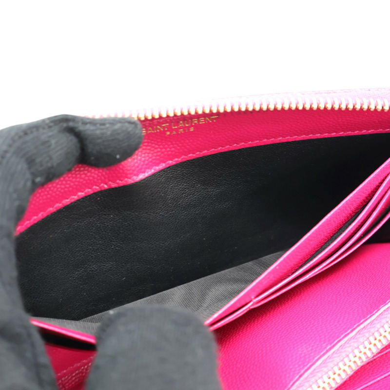 桃紅色牛皮 Cassandre Matelasse 拉鍊 長夾【SAINT LAURENT YSL 聖羅蘭】 358094-3