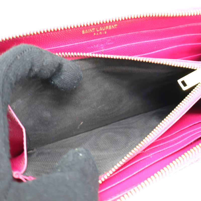 桃紅色牛皮 Cassandre Matelasse 拉鍊 長夾【SAINT LAURENT YSL 聖羅蘭】 358094-5