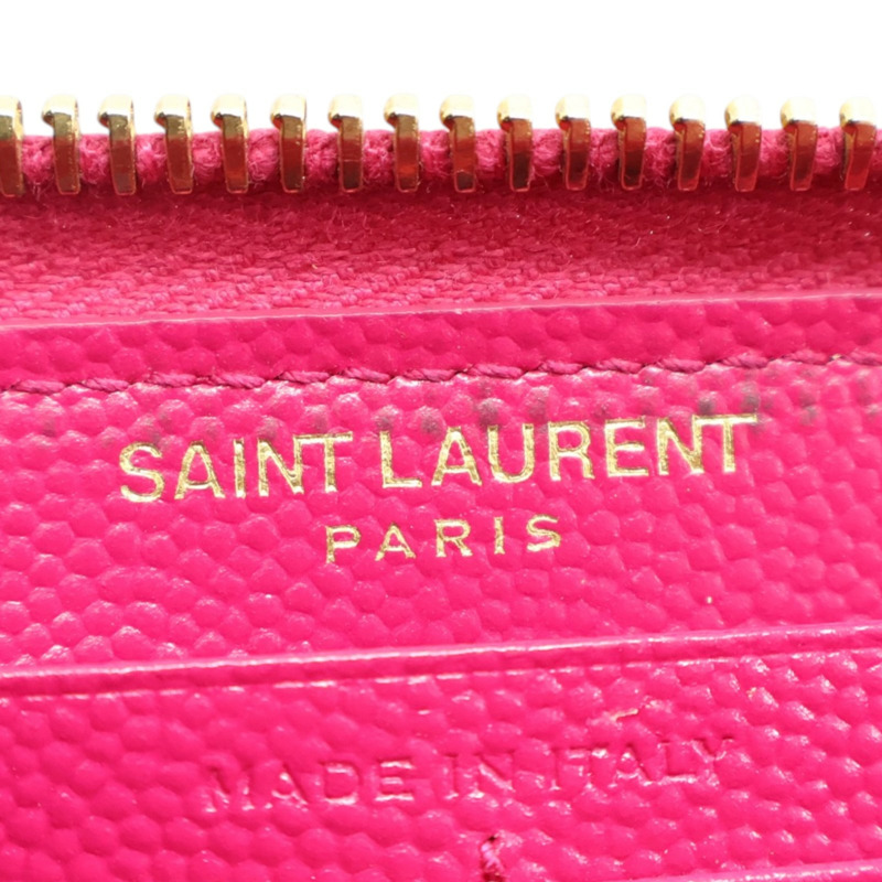 桃紅色牛皮 Cassandre Matelasse 拉鍊 長夾【SAINT LAURENT YSL 聖羅蘭】 358094-6