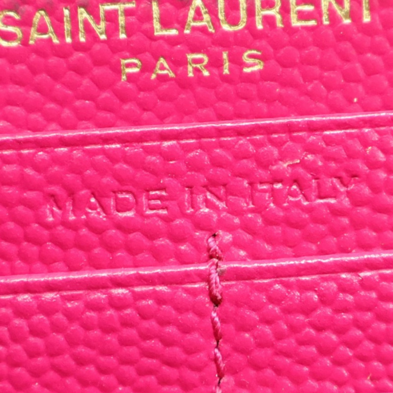 桃紅色牛皮 Cassandre Matelasse 拉鍊 長夾【SAINT LAURENT YSL 聖羅蘭】 358094-7