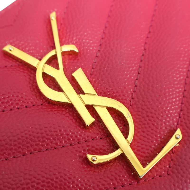 桃紅色牛皮 Cassandre Matelasse 拉鍊 長夾【SAINT LAURENT YSL 聖羅蘭】 358094-9
