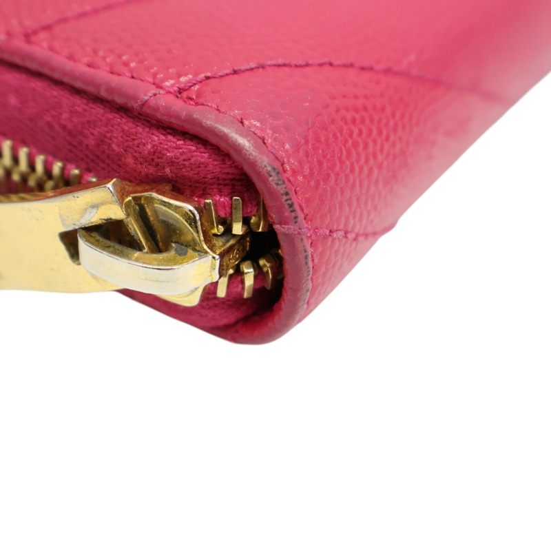 桃紅色牛皮 Cassandre Matelasse 拉鍊 長夾【SAINT LAURENT YSL 聖羅蘭】 358094-11