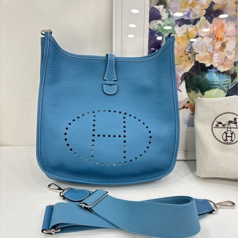 Hermes Evelyne29 伊芙琳29 牛仔藍銀扣 框P刻 TC皮
