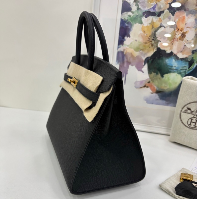 Hermes愛馬仕Birkin25黑金外縫 Epsom皮B刻印全套帶票-3