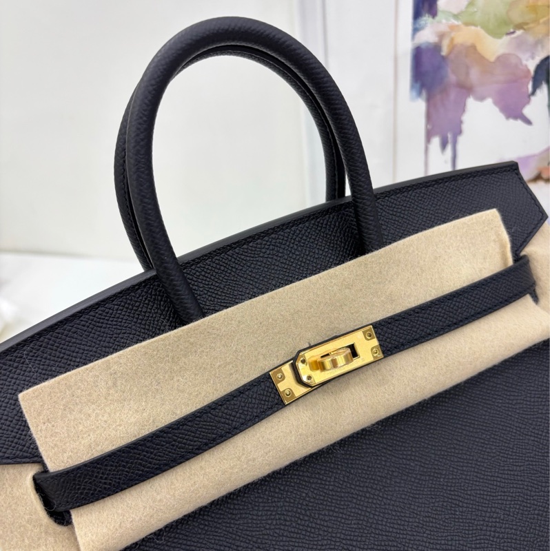 Hermes愛馬仕Birkin25黑金外縫 Epsom皮B刻印全套帶票-6