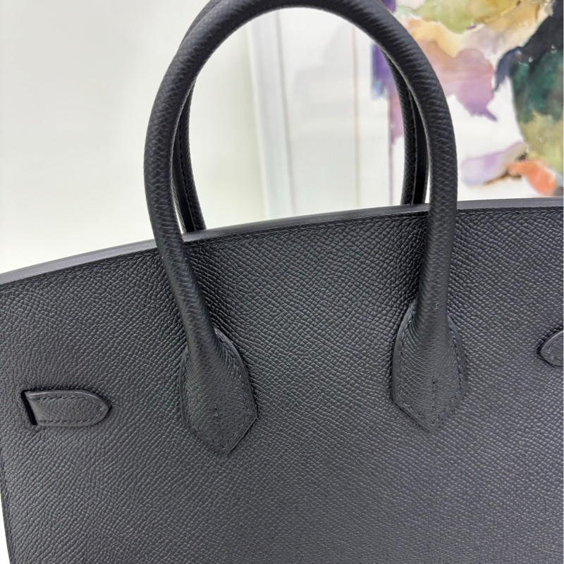 Hermes愛馬仕Birkin25黑金外縫 Epsom皮B刻印全套帶票-8