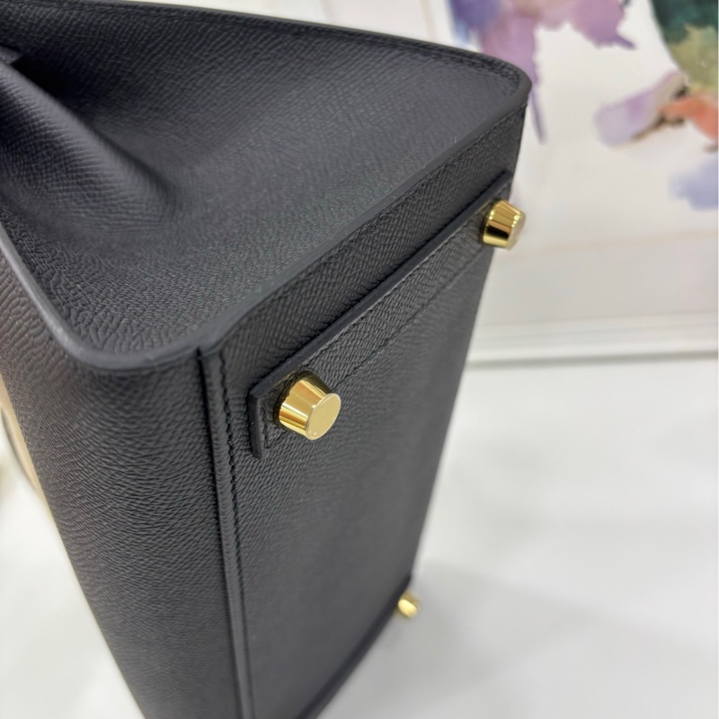 Hermes愛馬仕Birkin25黑金外縫 Epsom皮B刻印全套帶票-9