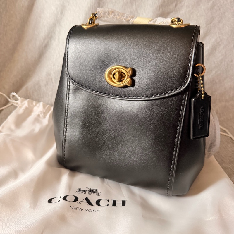 全新‼️Coach Parker 16黑牛皮後斜背包-0