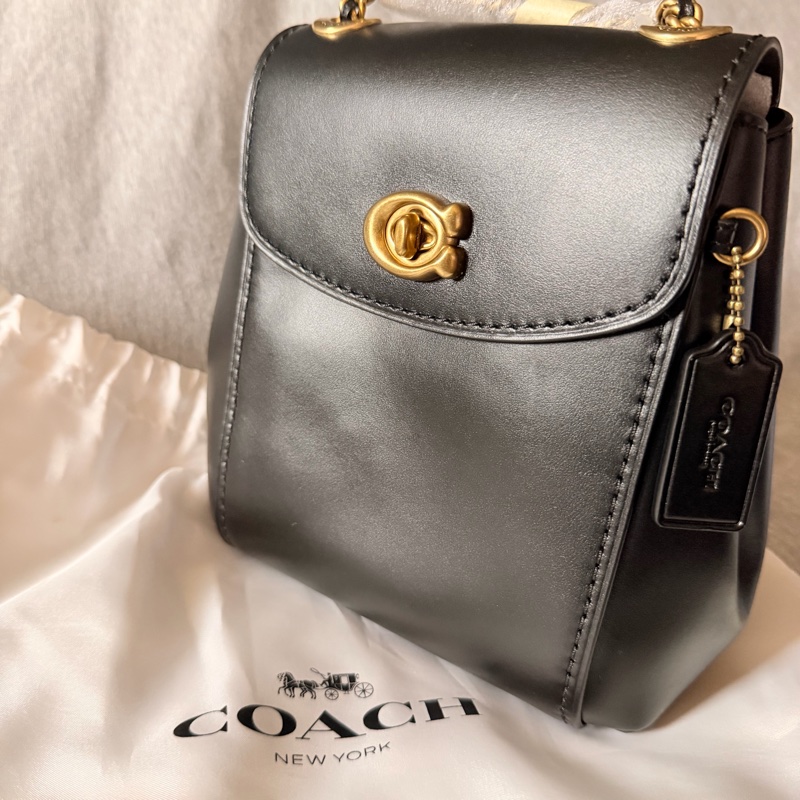 全新‼️Coach Parker 16黑牛皮後斜背包-3