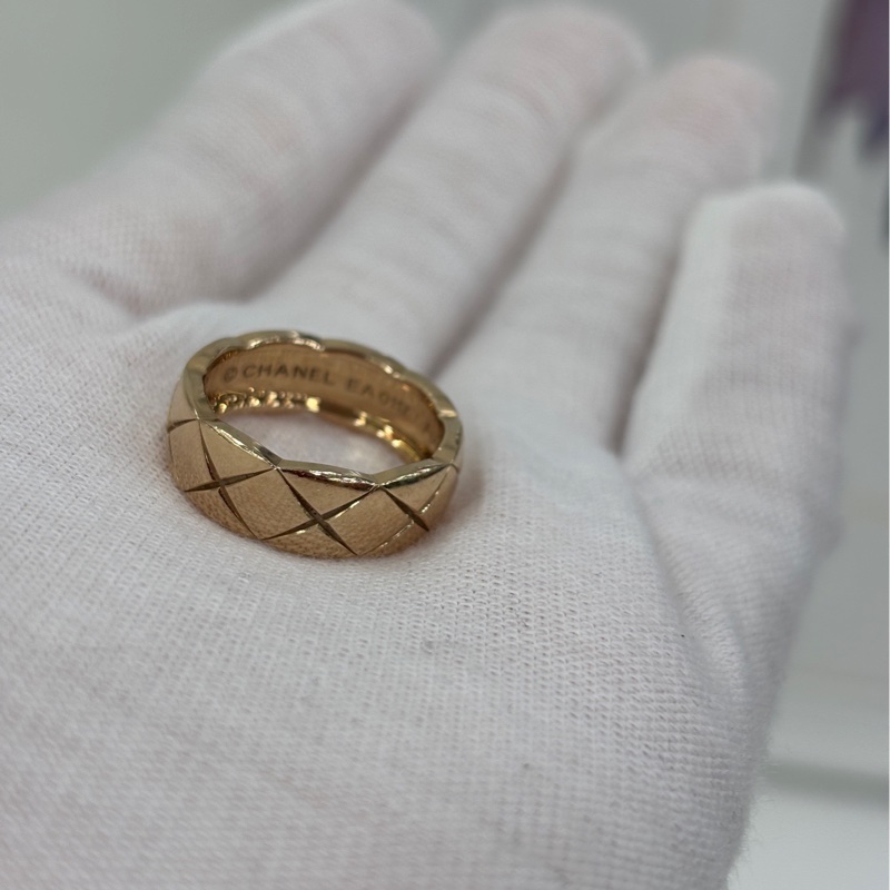 Chanel coco crush寬版18k米金戒指 52碼-1