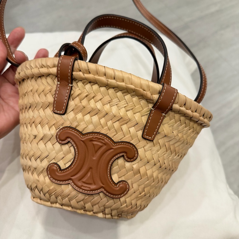 Celine 經典凱旋門 mini草編包 編織包-9
