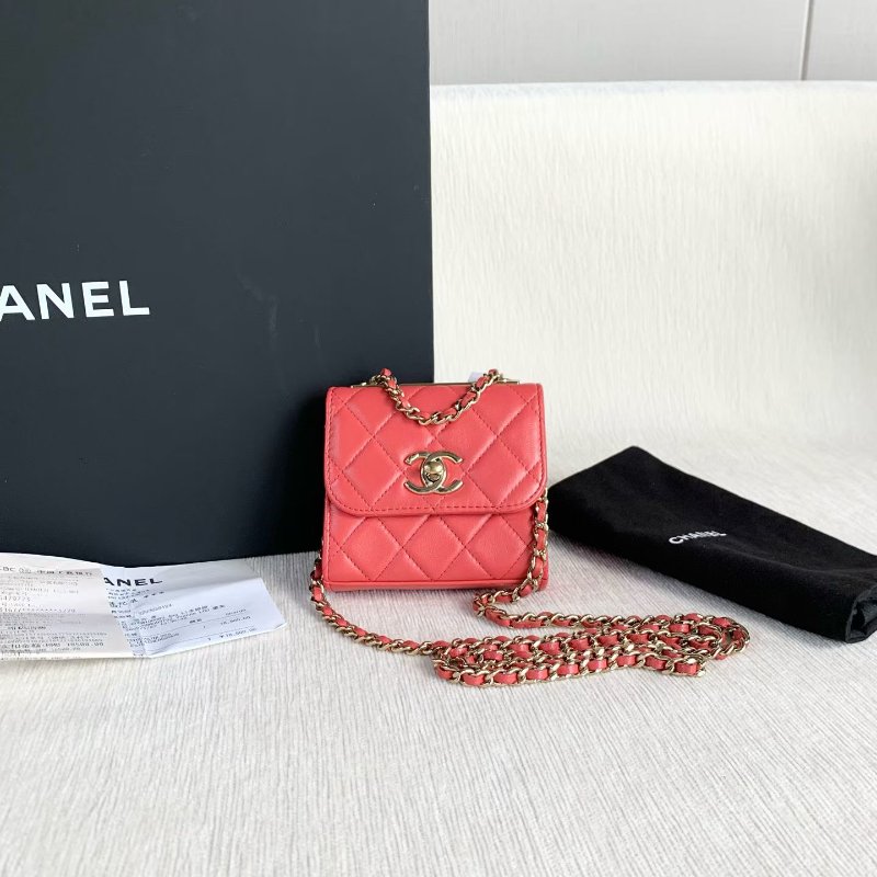 Chanel Trendy CC mini鏈條包  玫紅色金扣 羊皮 11*10*4 99新配健塵袋購證-1