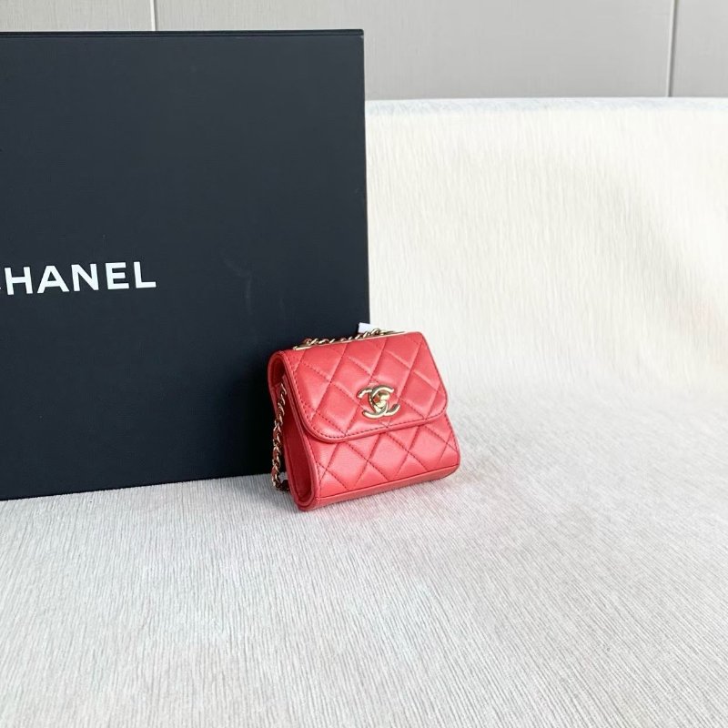 Chanel Trendy CC mini鏈條包  玫紅色金扣 羊皮 11*10*4 99新配健塵袋購證-3