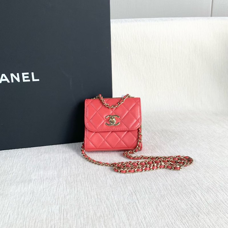 Chanel Trendy CC mini鏈條包  玫紅色金扣 羊皮 11*10*4 99新配健塵袋購證-7