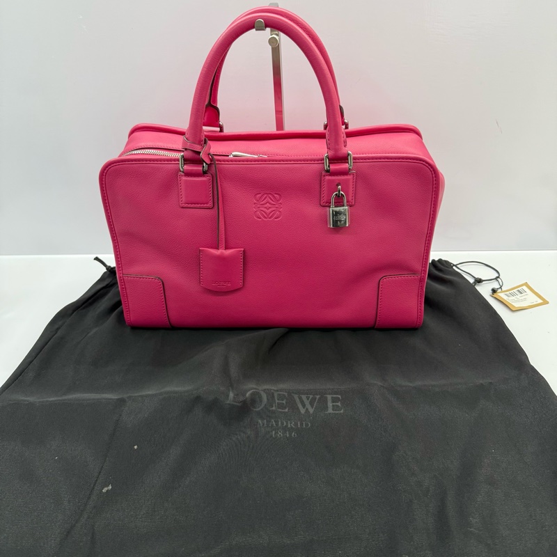 LOEWE 桃粉色 AMAZONA 36 手提包 （有燙金字母）-2