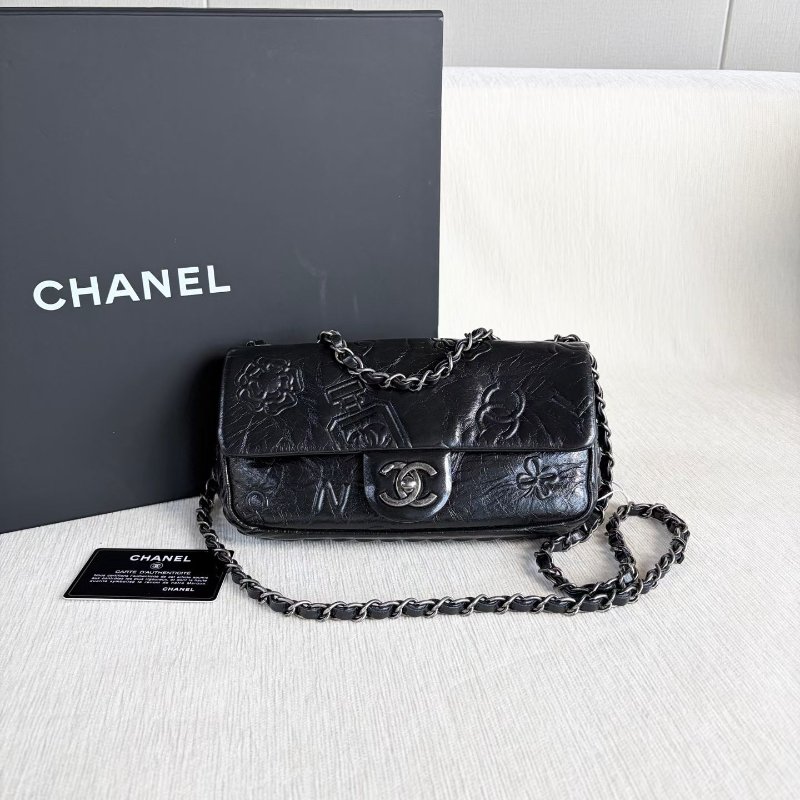 Chanel 香水瓶浮雕CF鏈條包 做舊銀扣 黑銀 牛皮 21*12*3 98新配件塵袋保卡-0