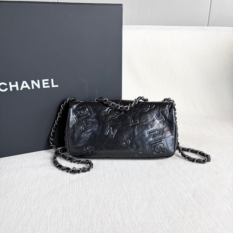 Chanel 香水瓶浮雕CF鏈條包 做舊銀扣 黑銀 牛皮 21*12*3 98新配件塵袋保卡-1