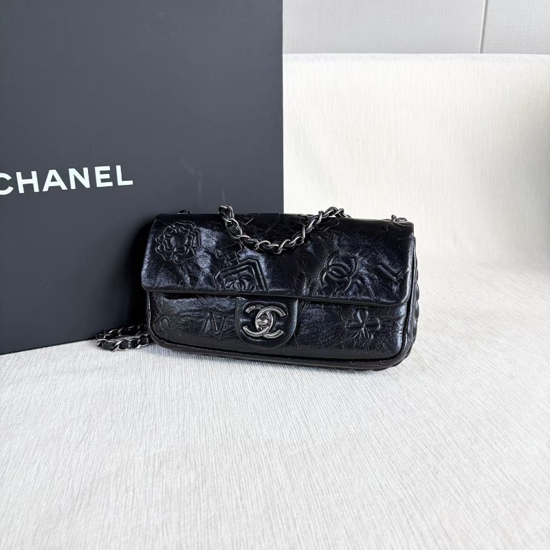 Chanel 香水瓶浮雕CF鏈條包 做舊銀扣 黑銀 牛皮 21*12*3 98新配件塵袋保卡-2