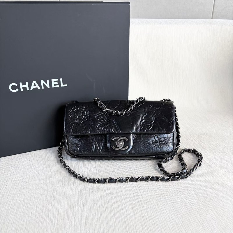 Chanel 香水瓶浮雕CF鏈條包 做舊銀扣 黑銀 牛皮 21*12*3 98新配件塵袋保卡-3