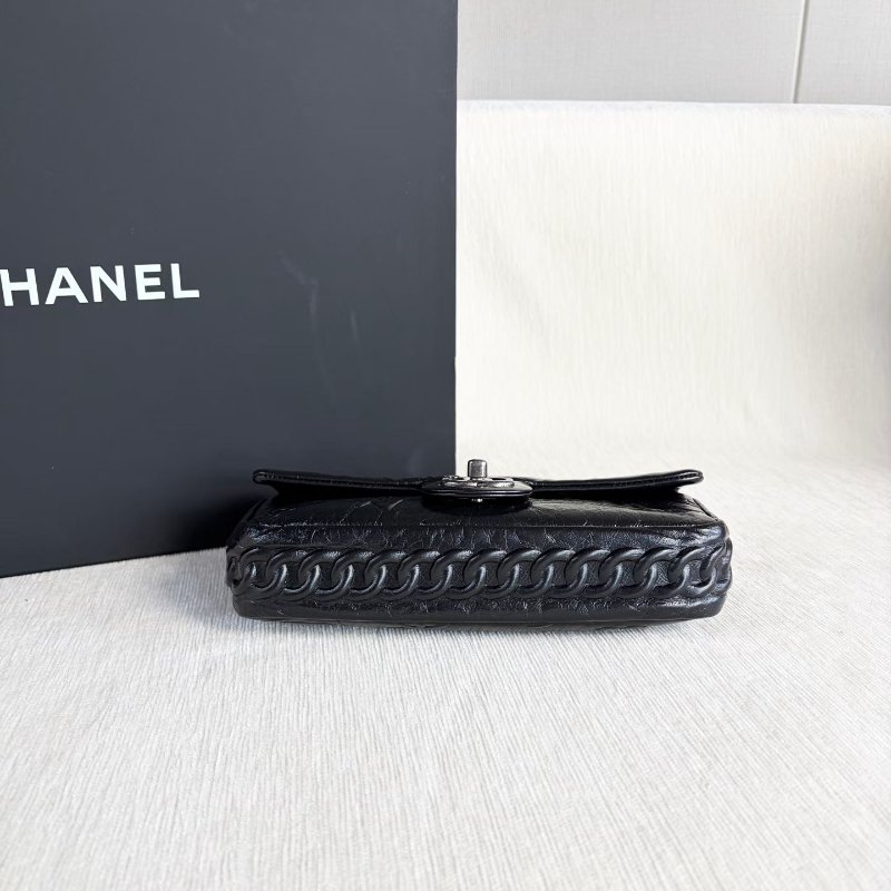 Chanel 香水瓶浮雕CF鏈條包 做舊銀扣 黑銀 牛皮 21*12*3 98新配件塵袋保卡-4