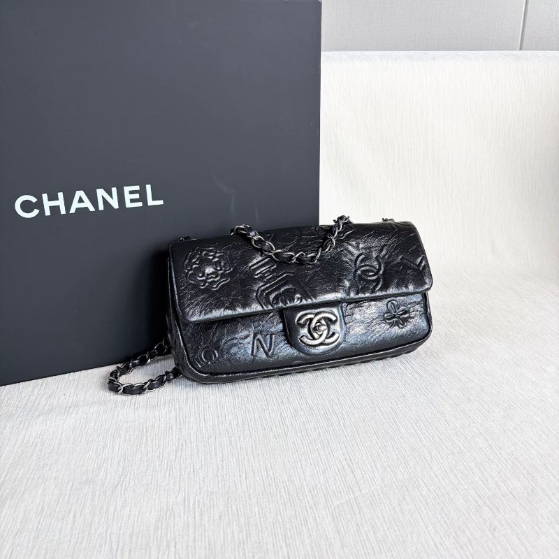 Chanel 香水瓶浮雕CF鏈條包 做舊銀扣 黑銀 牛皮 21*12*3 98新配件塵袋保卡-5