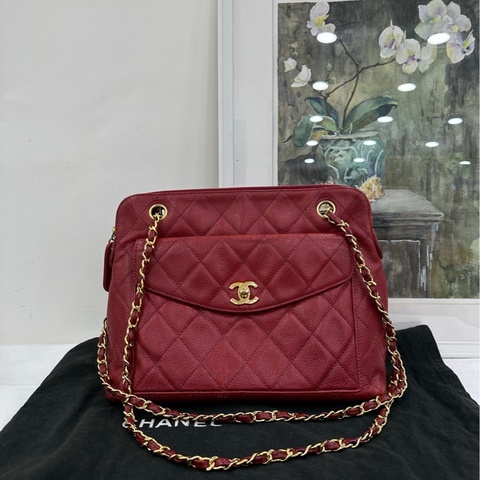 Chanel 香奈兒 vintage 中古魚子醬紅金肩包