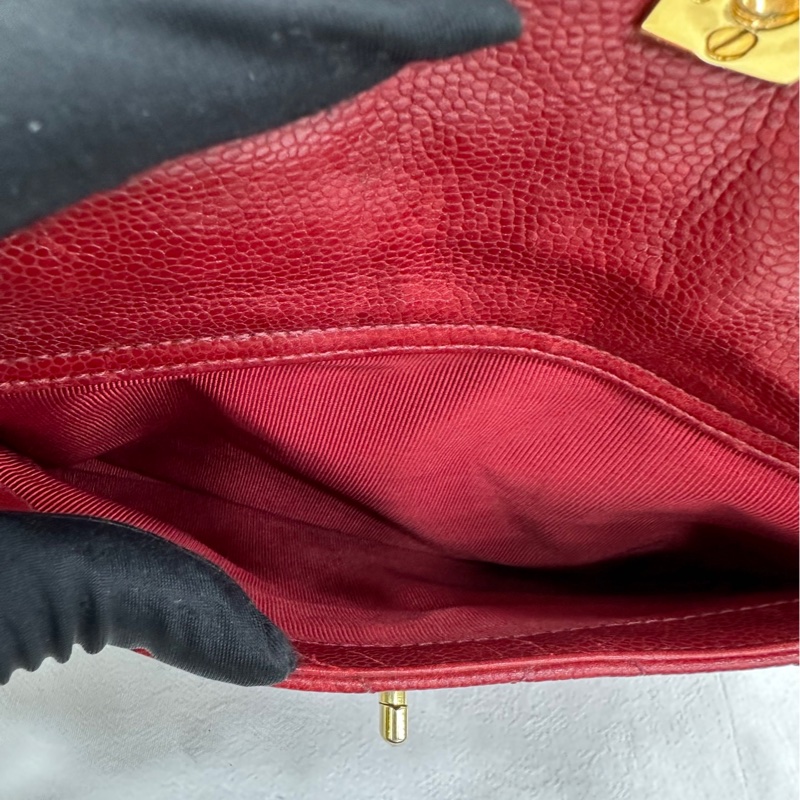 Chanel 香奈兒 vintage 中古魚子醬紅金肩包-6