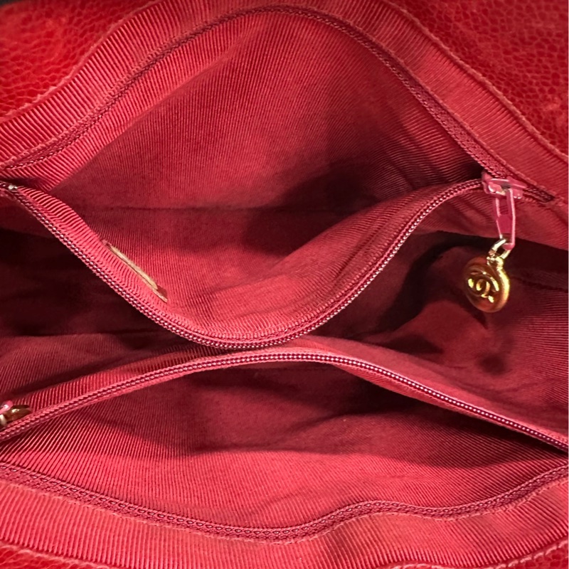 Chanel 香奈兒 vintage 中古魚子醬紅金肩包-7
