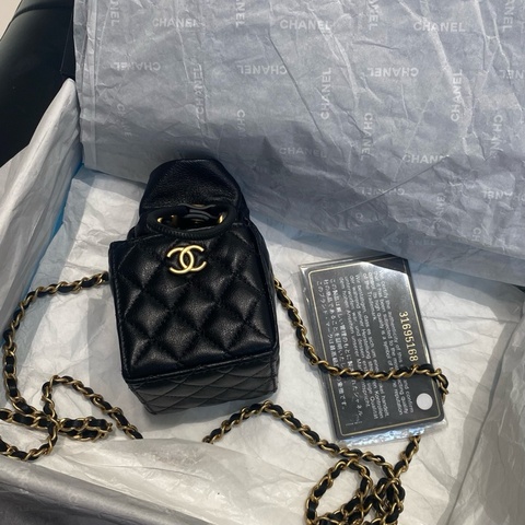 【31開帶卡】香奈兒/Chanel 口紅包盒子包 22C 系列黑金牛皮 底長7