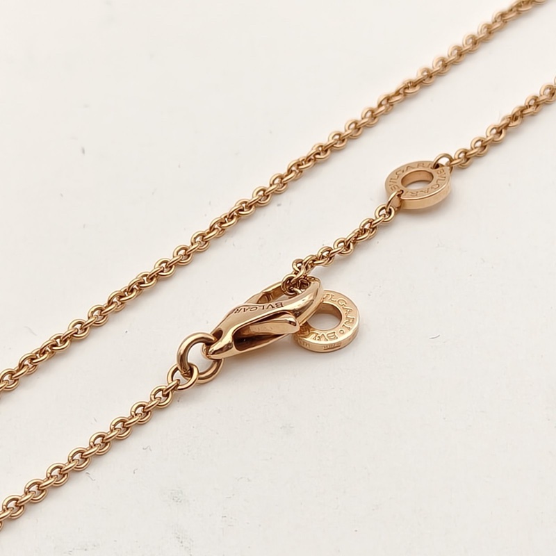 BVLGARI 18K玫瑰金鑽石白貝母雙面圓餅滿鑽項鏈-3