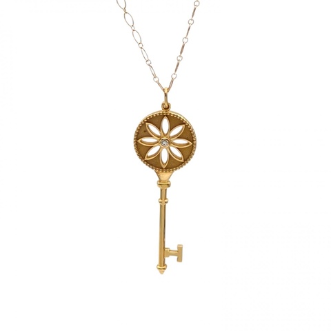 TIFFANY&CO 18K黃金鑽石小雛菊單鑽鑰匙項鏈大號
