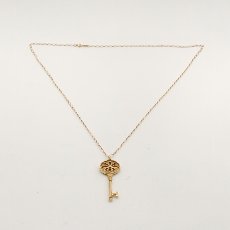 TIFFANY&CO 18K黃金鑽石小雛菊單鑽鑰匙項鏈大號-4