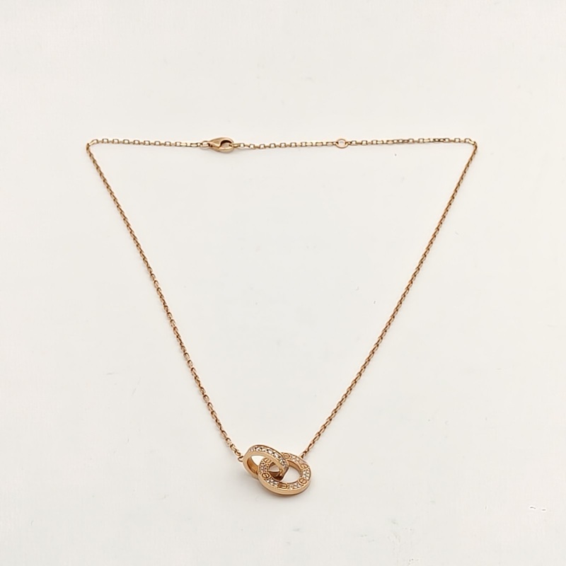CARTIER LOVE雙環滿鑽項鏈餅環組合18K玫瑰金/鑽石-4