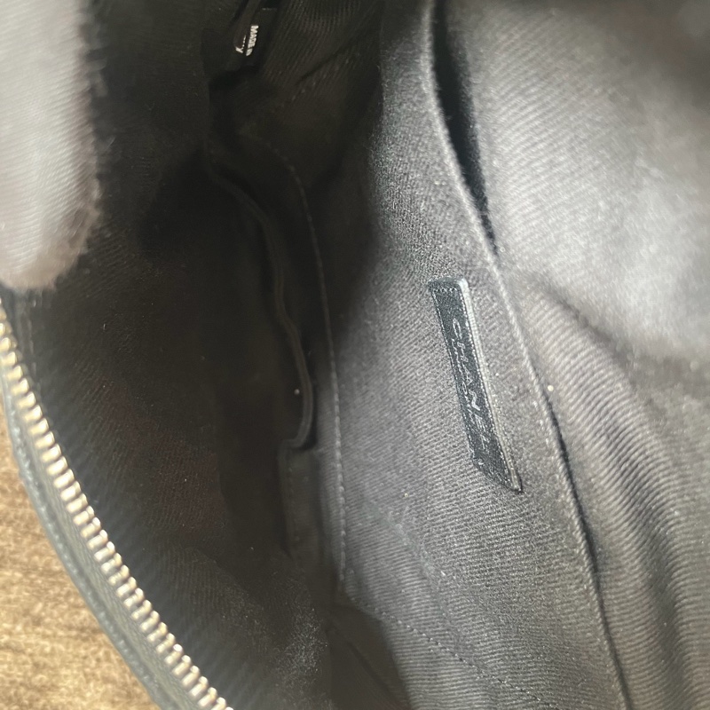 Chanel/香奈兒黑銀荔枝紋牛皮腰包 胸包 經典菱型格 28開 無卡-7