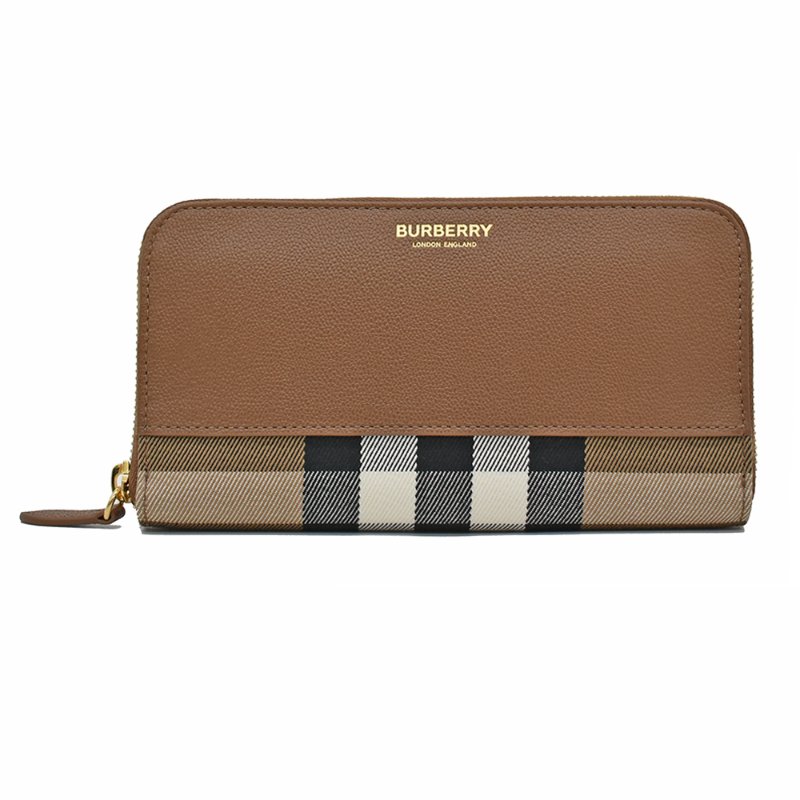 【門市全新現貨】BURBERRY 牛皮拼接帆布格紋拉鍊長夾皮夾(附原廠防塵袋)-4