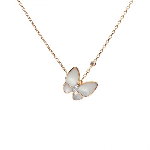 VAN CLEEF&ARPELS TwoButterfly蝴蝶項鏈二鑽18K玫瑰金/鑽石/白貝母