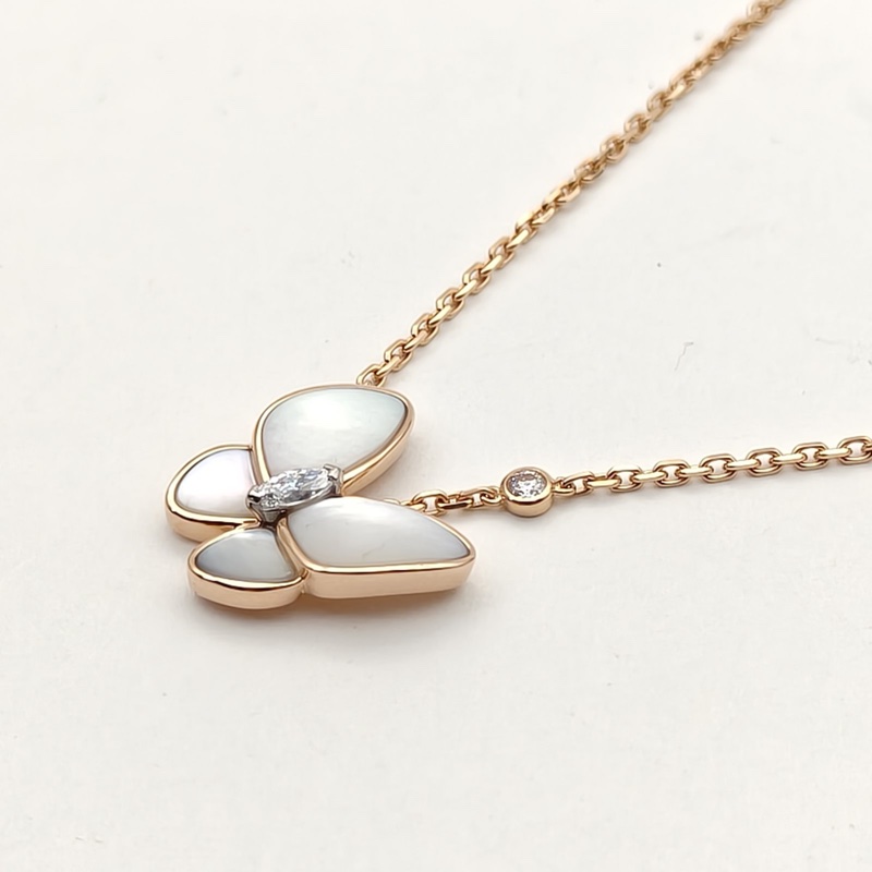 VAN CLEEF&ARPELS TwoButterfly蝴蝶項鏈二鑽18K玫瑰金/鑽石/白貝母-2
