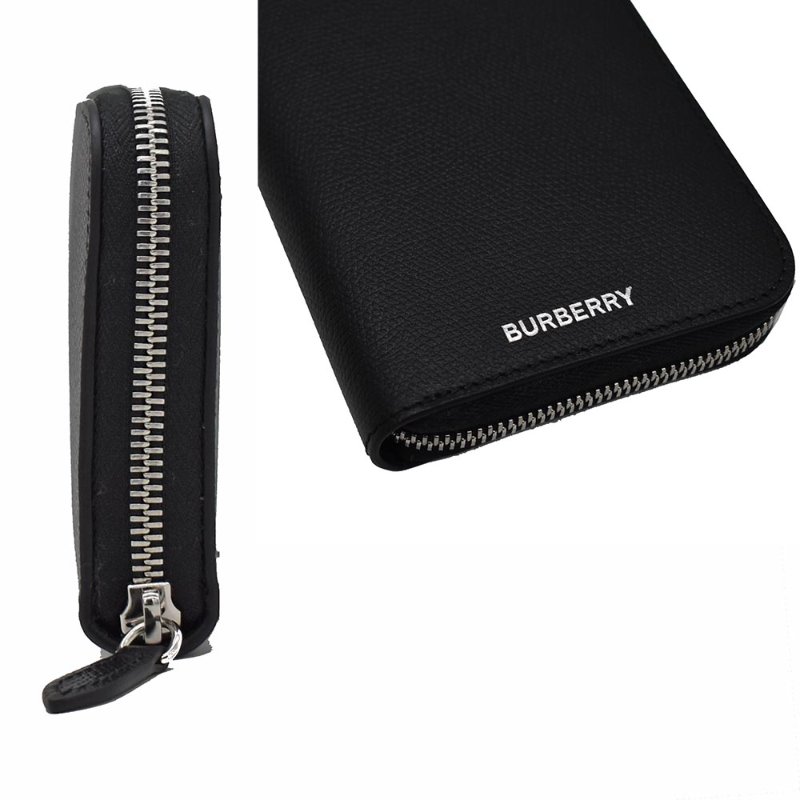 【門市全新現貨】BURBERRY 牛皮燙印LOGO牛皮內裏格紋拉鍊長夾皮夾(附原廠防塵袋)-1