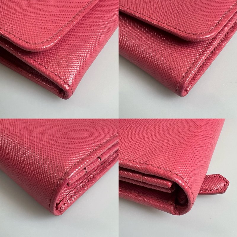 PRADA  粉色掀蓋釦式長夾-16