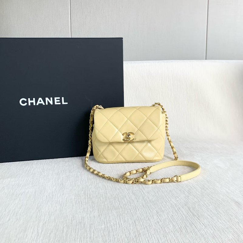 Chanel cf方胖子 芯片款 小雞黃 金扣 荔枝皮 17*14*7 99新配件塵袋-2