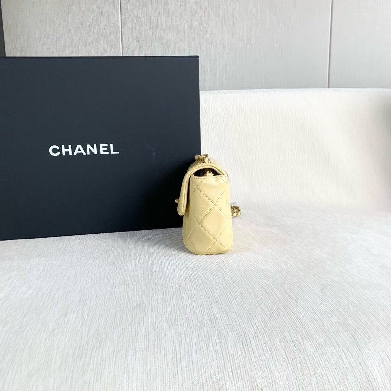 Chanel cf方胖子 芯片款 小雞黃 金扣 荔枝皮 17*14*7 99新配件塵袋-3