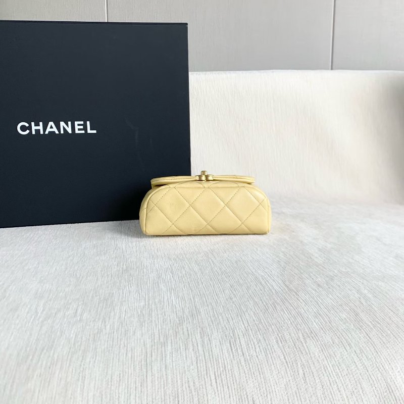 Chanel cf方胖子 芯片款 小雞黃 金扣 荔枝皮 17*14*7 99新配件塵袋-4