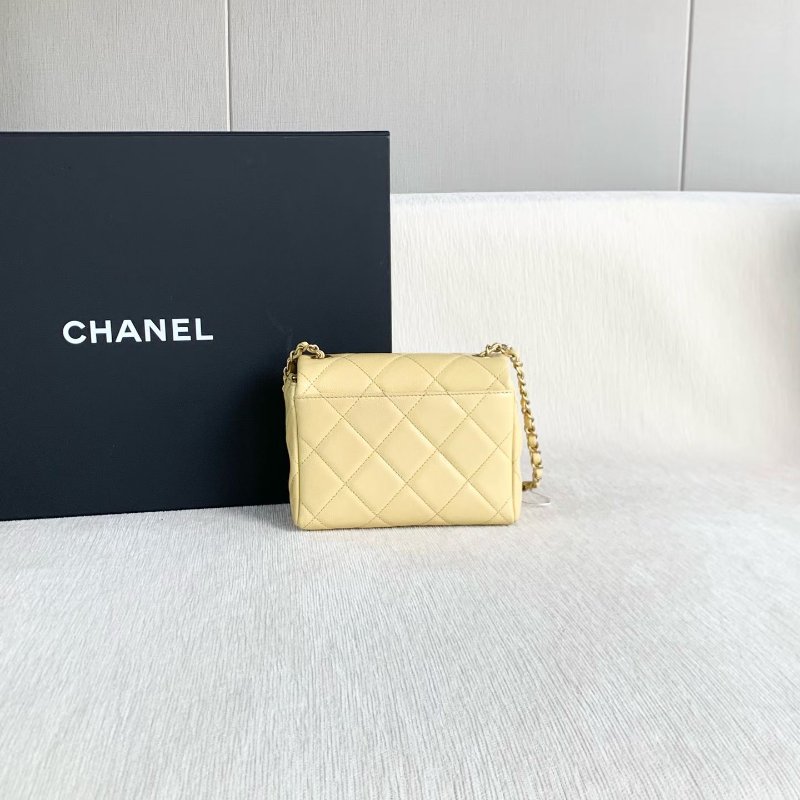 Chanel cf方胖子 芯片款 小雞黃 金扣 荔枝皮 17*14*7 99新配件塵袋-7