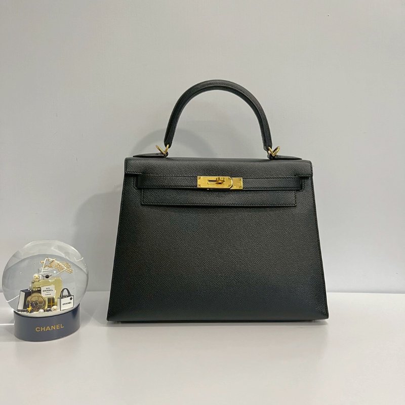Hermes Kelly28 黑金 Epsom皮 99新-0