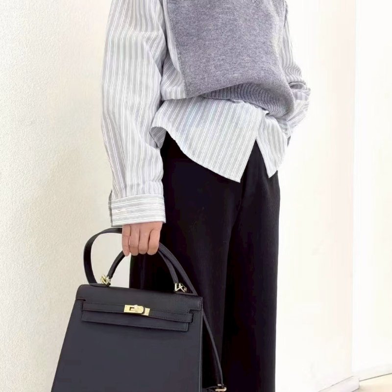 Hermes Kelly28 黑金 Epsom皮 99新-5