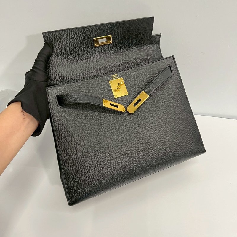 Hermes Kelly28 黑金 Epsom皮 99新-16