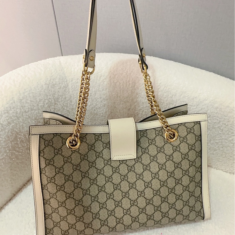 古馳 Gucci Padlock中號托特包 經典老花配色 白色皮革拼接-1