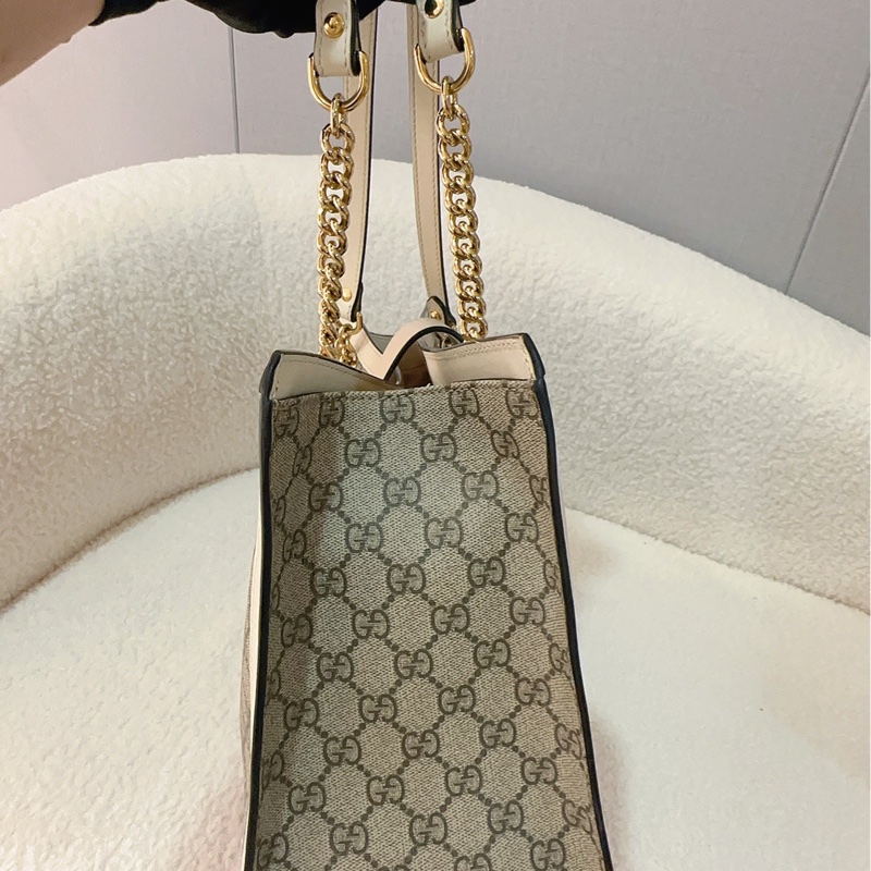 古馳 Gucci Padlock中號托特包 經典老花配色 白色皮革拼接-5