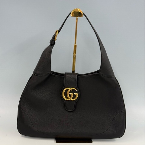 【99新】GUCCI/古馳 新款Aphrodite系列黑色全皮新月包腋下hobo包 中号