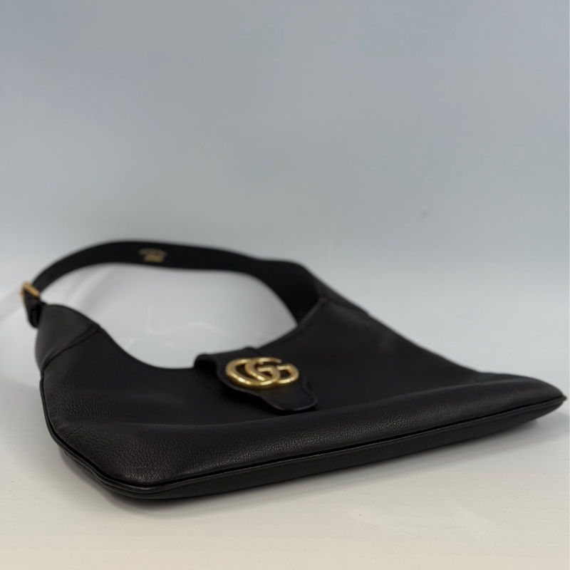 【99新】GUCCI/古馳 新款Aphrodite系列黑色全皮新月包腋下hobo包 中号-3
